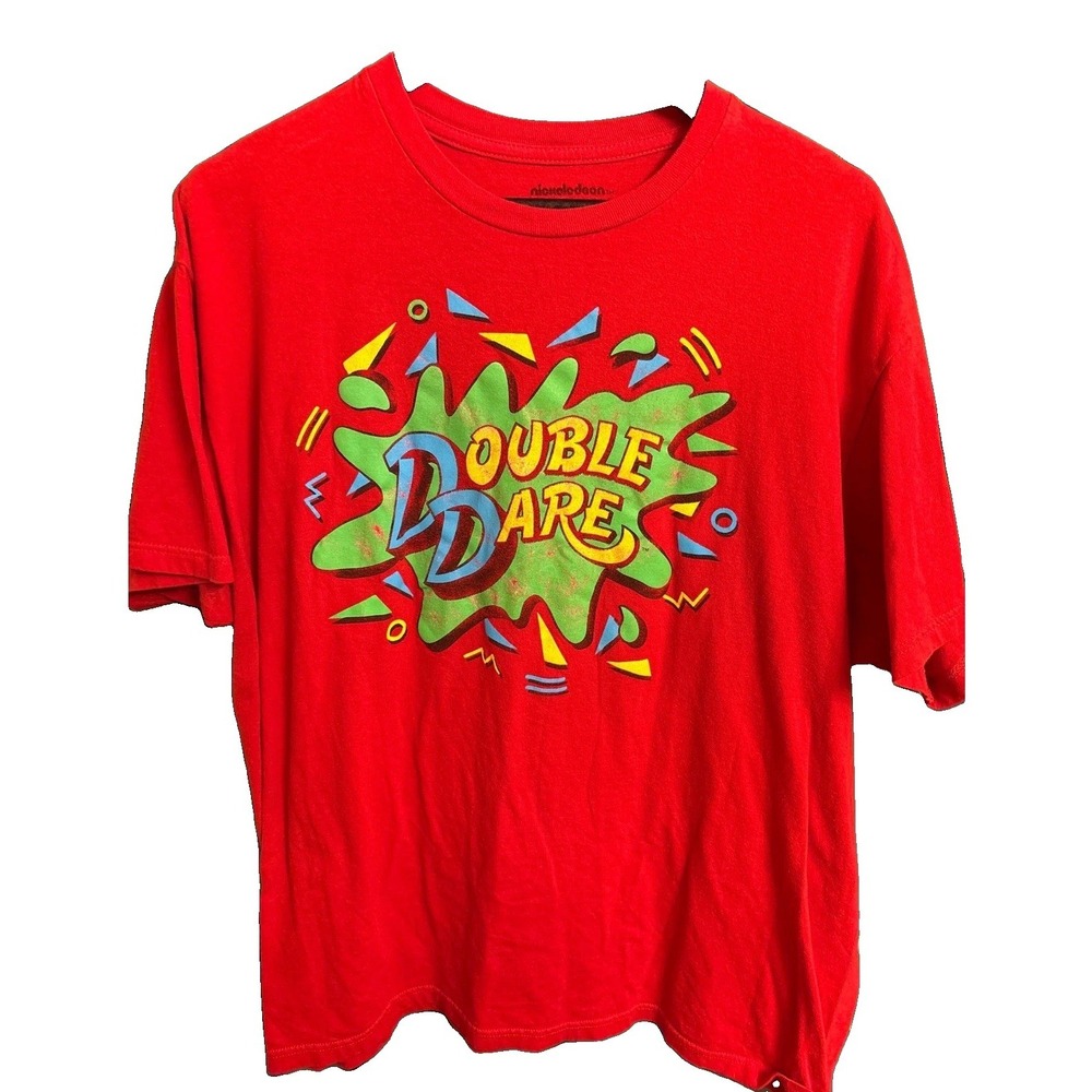 Nickelodeon Double Dare Graphic T-Shirt Mens XL Red Retro 90s Game Show Slime